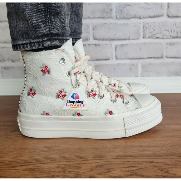 ⭐Converse Chuck Taylor Lift Rose Cross Stitch 10.5 Women's Shoes Sneaker A13659C - Picture 2 of 12